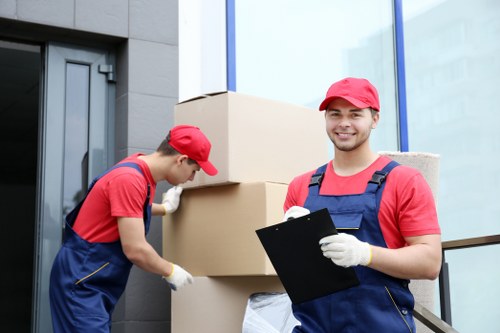 Office moving team preparing equipment for a business relocation in Cudham