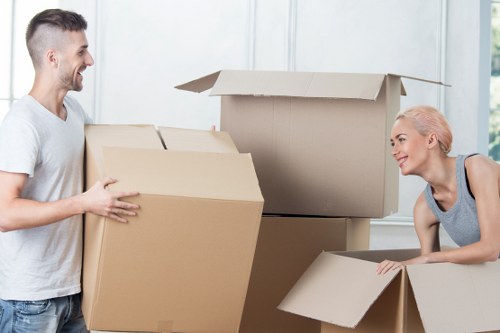Packed boxes and furniture ready for a house move in Cudham