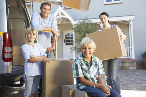 Packed moving boxes and household items ready for transport