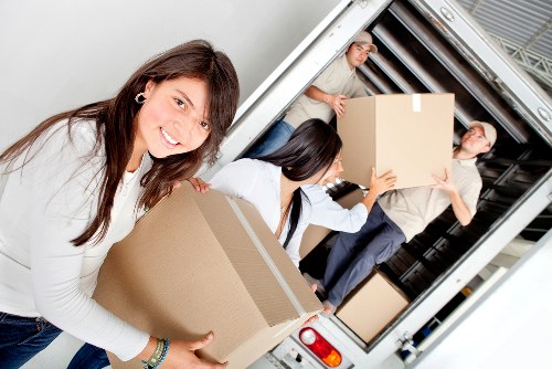 Boxes and furniture prepared for removal truck hire